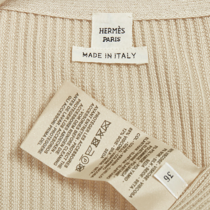 HERMES ecru viscose silk silver zipper head ribbed crop cardigan FR36 S-8