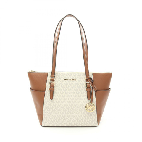 Michael Kors CHARLOTTE 手提包 35T0GCFT3B PVC 塗層帆布皮革白棕色新女士