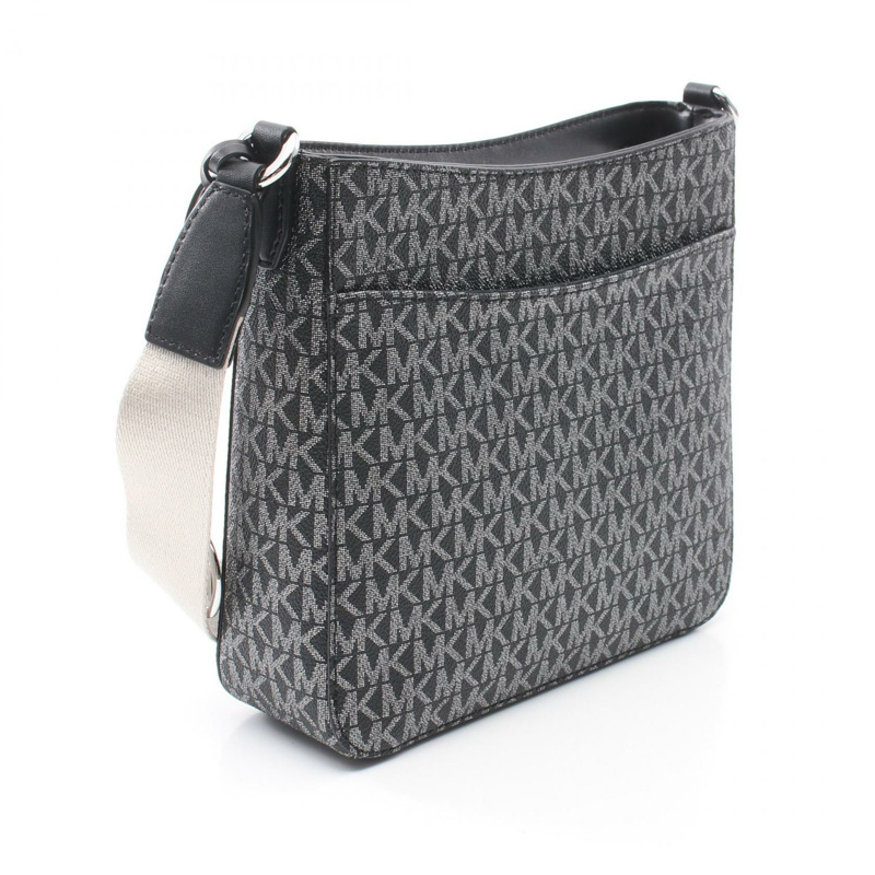 Michael Kors JET SET TRAVEL 小型肩背包 35F4STVC5V PVC 塗佈帆布皮革黑銀色全新女款-1