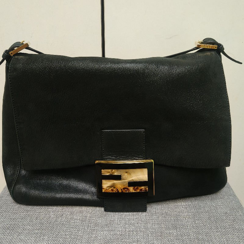 🔥10/3-10/31週年慶🔥【超狂優惠】【8成新】㊣✨ FENDI✨（附防塵袋）芬迪 墨綠 金屬 絨毛 琥珀 大理石 皮革 掀蓋 法棍包 醫生包 手提包 肩背包 腋下包/二手包/二手精品/保證正品🌳二手樹屋🌳-2