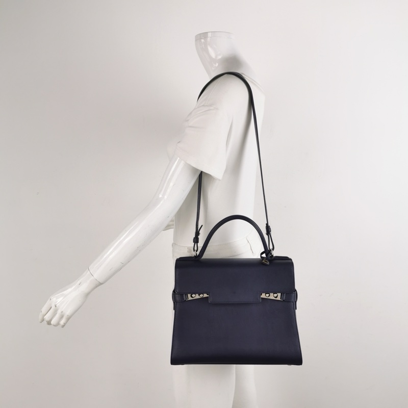 議價私我💼 超優Delvaux Tempete 中號牛皮純色 T 形翻蓋單肩包-0