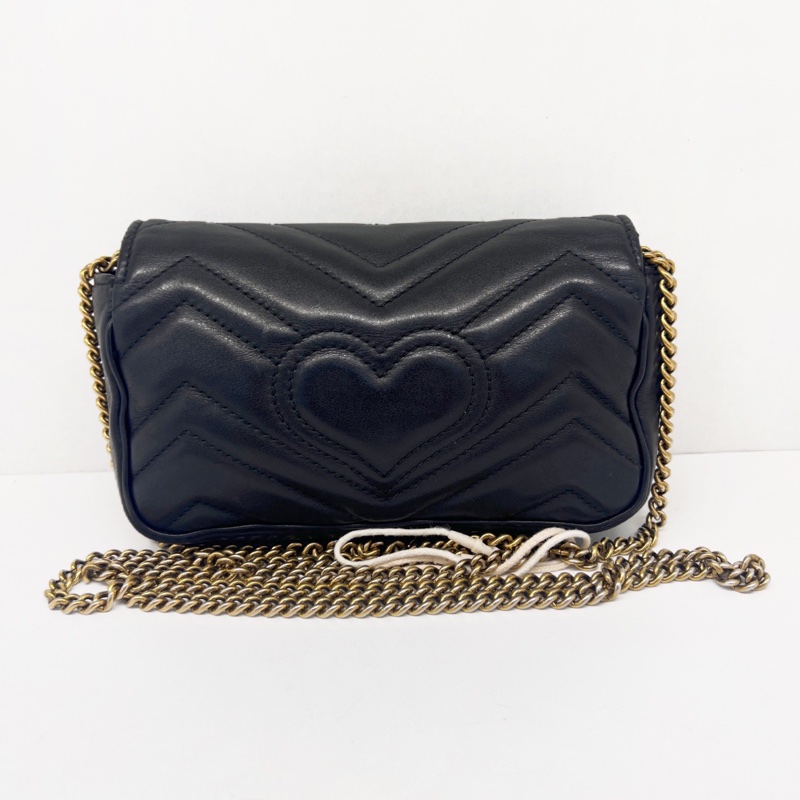 Gucci古馳馬蒙Marmont mini迷你鏈條包黑色配金色雙G扣 斜背包-1