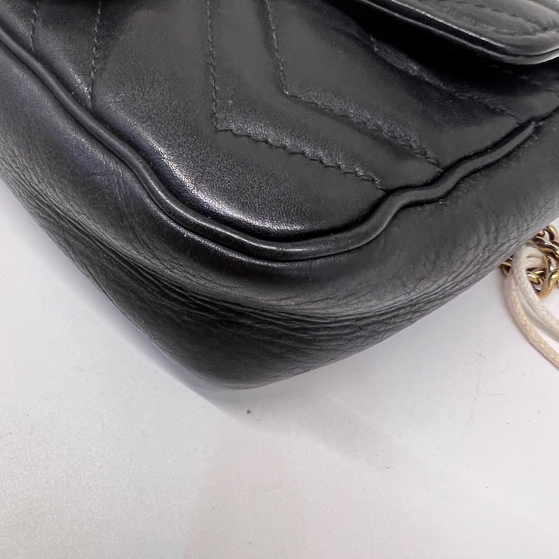 Gucci古馳馬蒙Marmont mini迷你鏈條包黑色配金色雙G扣 斜背包-2