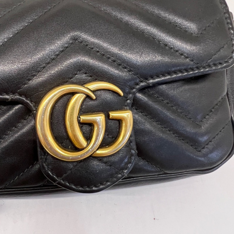 Gucci古馳馬蒙Marmont mini迷你鏈條包黑色配金色雙G扣 斜背包-6