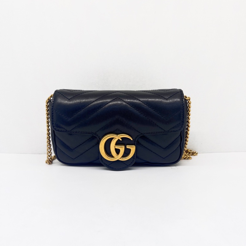 Gucci古馳馬蒙Marmont mini鏈條包黑色配金色雙G扣-0