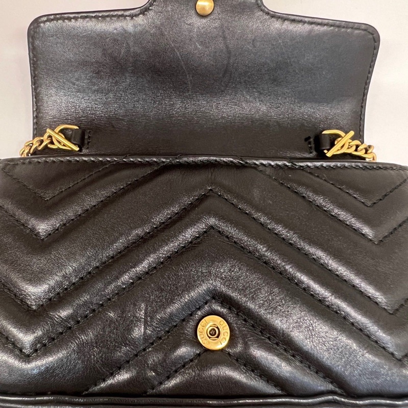 Gucci古馳馬蒙Marmont mini鏈條包黑色配金色雙G扣-5