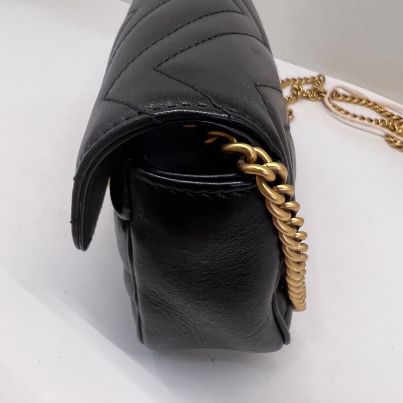 Gucci古馳馬蒙Marmont mini鏈條包黑色配金色雙G扣-8