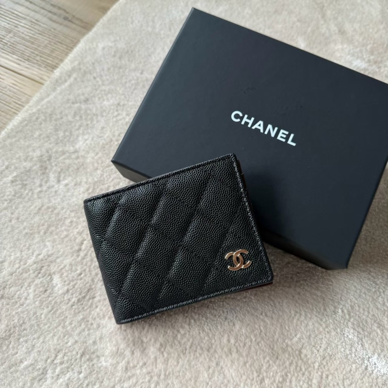 CHANEL 荔枝牛皮對折卡夾-0