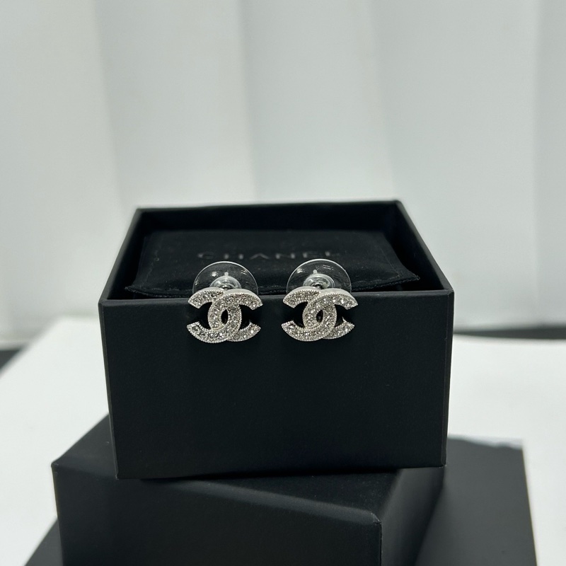 Chanel B20雙C鑲鑽耳釘 附件:盒子,塵袋~-0
