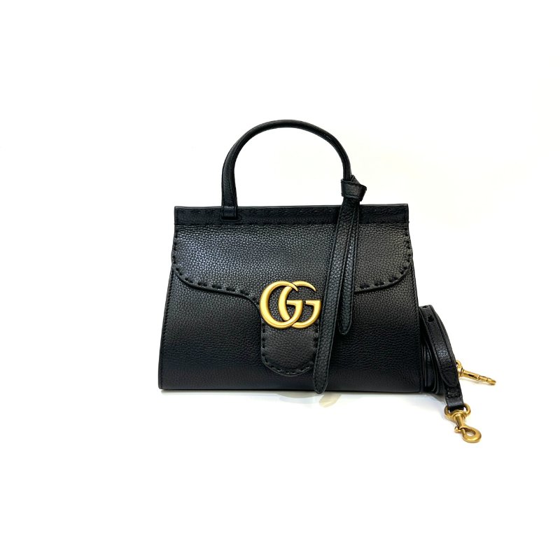 Gucci 黑牛皮霧金釦Marmont下蓋手提肩斜背包-0