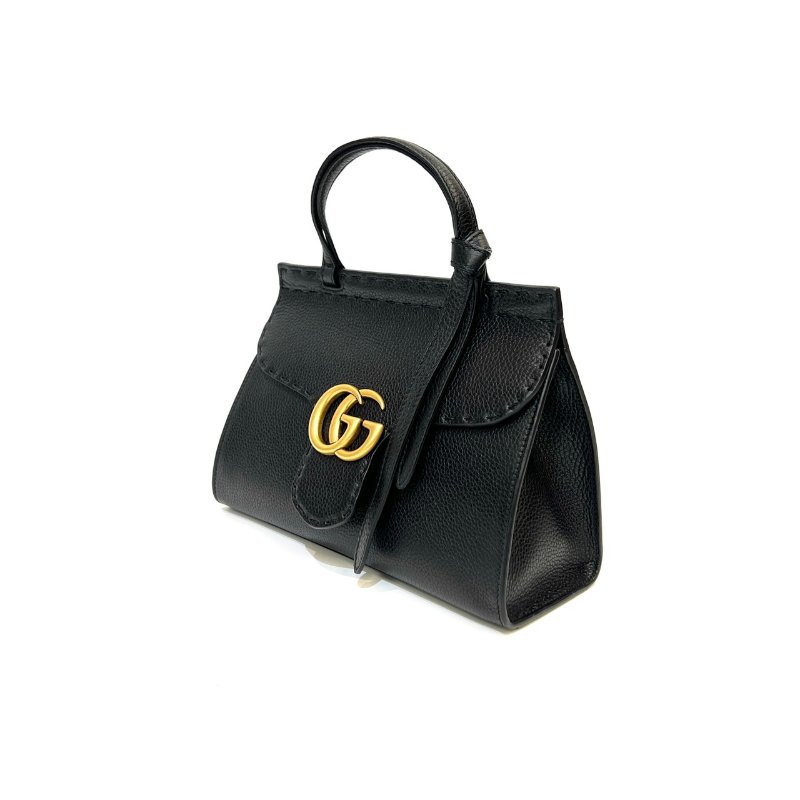 Gucci 黑牛皮霧金釦Marmont下蓋手提肩斜背包-2