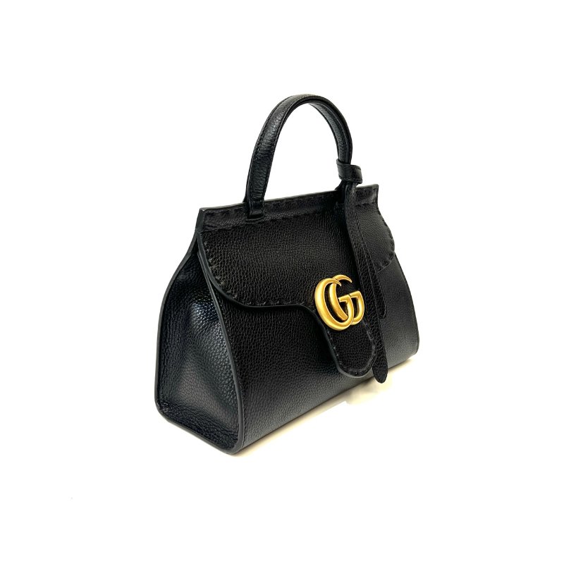 Gucci 黑牛皮霧金釦Marmont下蓋手提肩斜背包-3