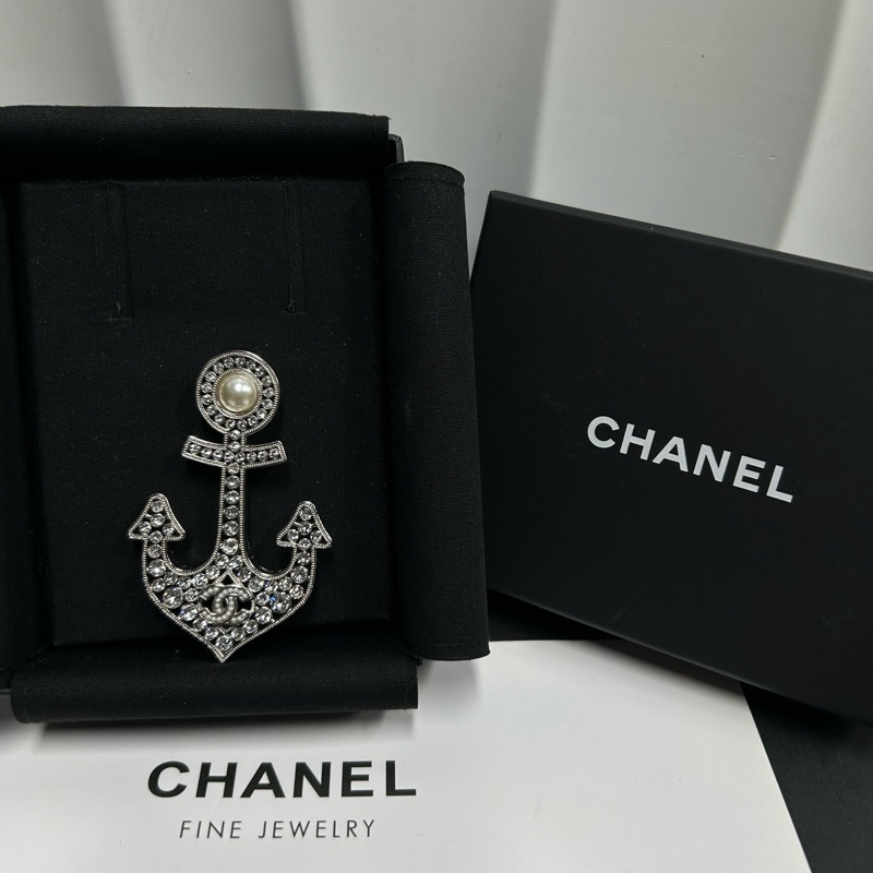 Chanel 銀色 船錨胸針 尺寸約7cm-0