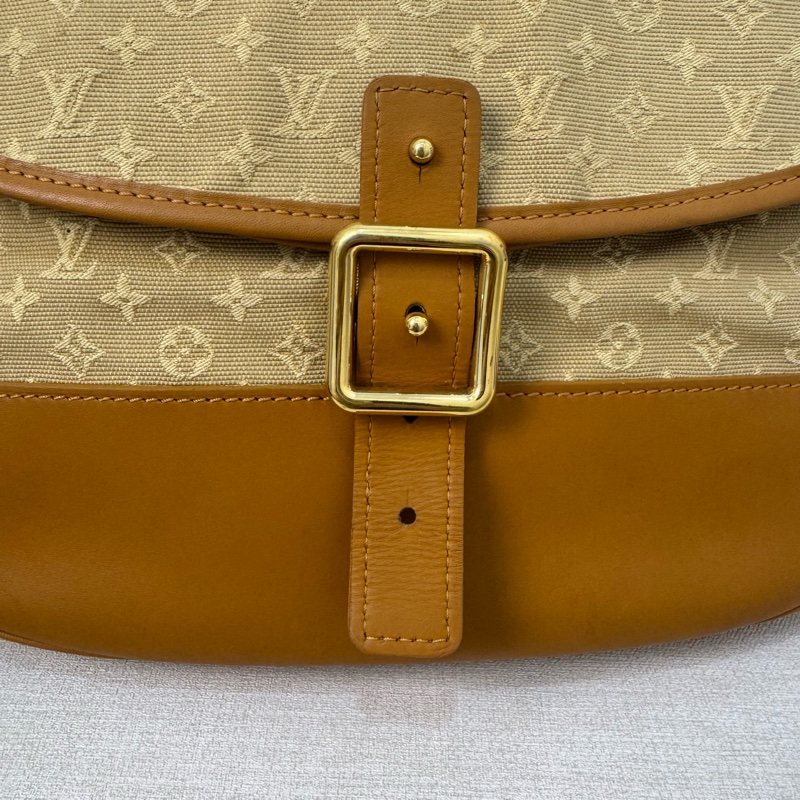 Louis Vuitton 黃色丹寧拼焦糖皮革斜背包-13