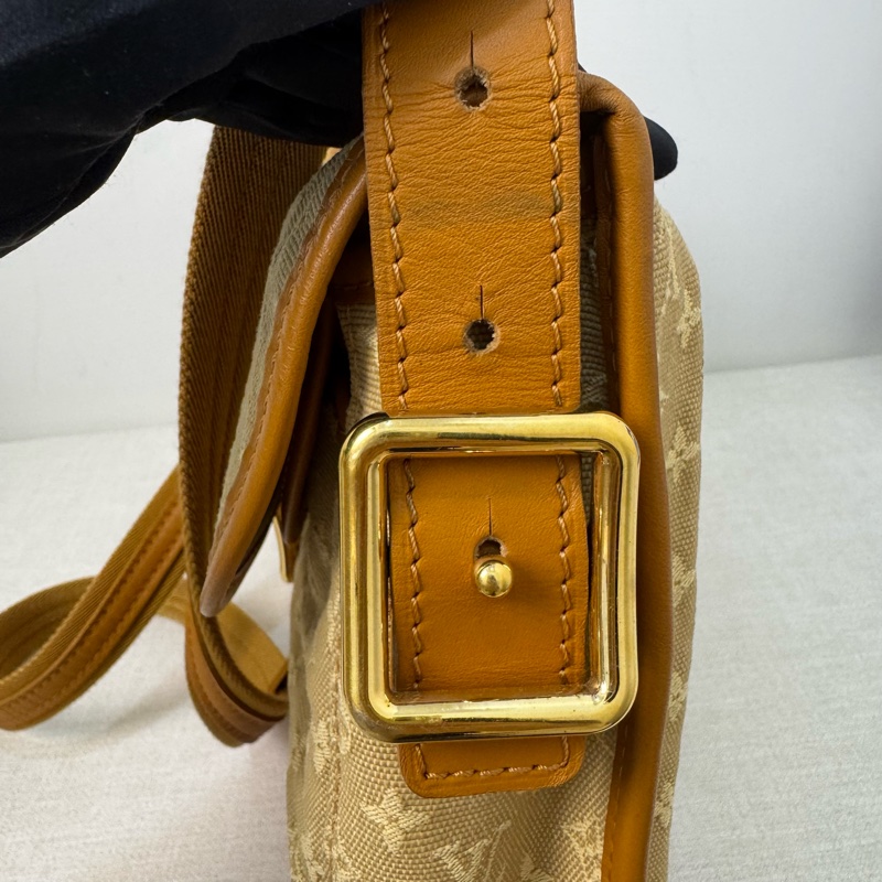 Louis Vuitton 黃色丹寧拼焦糖皮革斜背包-18