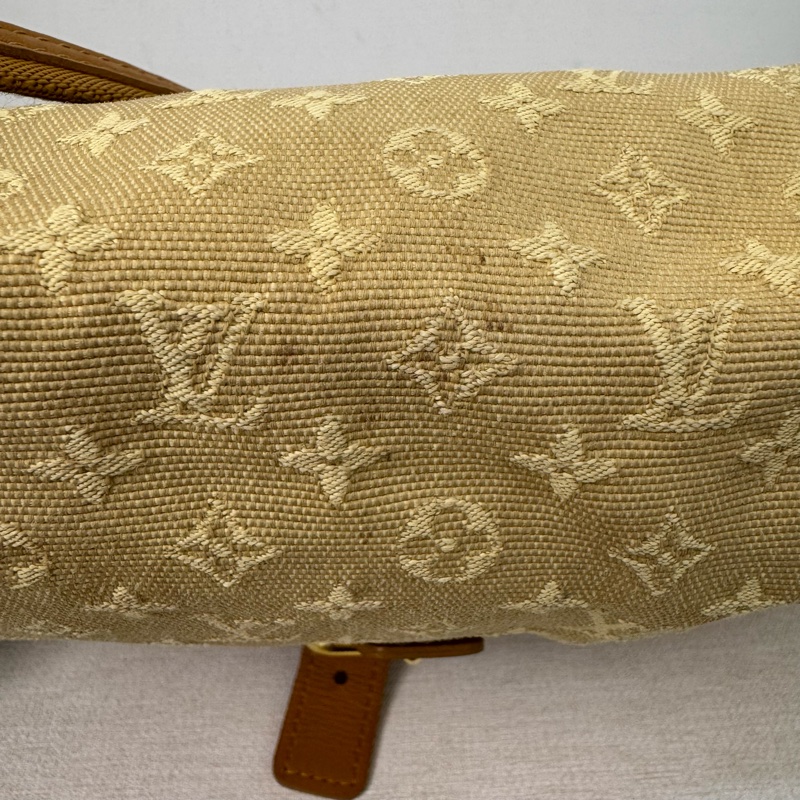 Louis Vuitton 黃色丹寧拼焦糖皮革斜背包-21