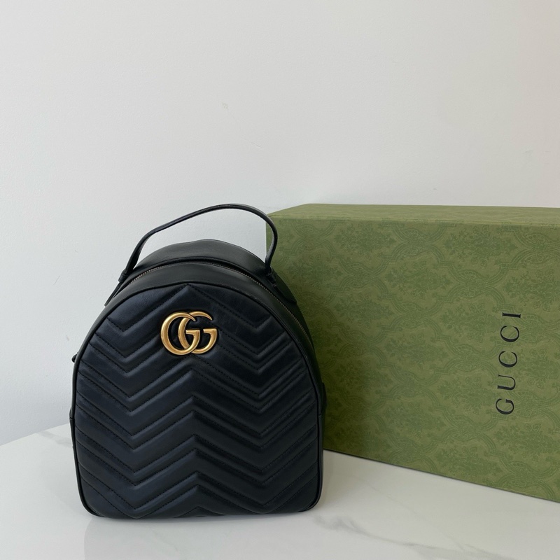 Gucci古馳經典馬蒙Marmont黑色後背包 雙肩包-0