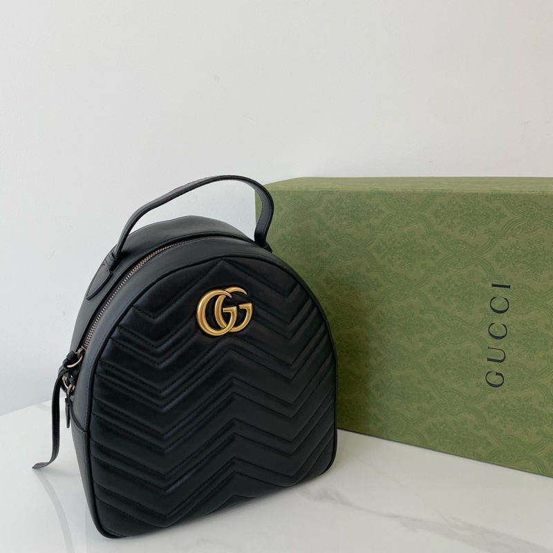 Gucci古馳經典馬蒙Marmont黑色後背包 雙肩包-1