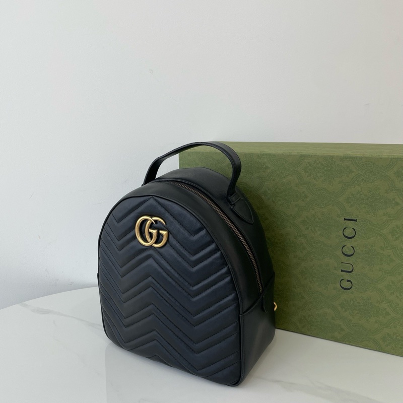Gucci古馳經典馬蒙Marmont黑色後背包 雙肩包-2