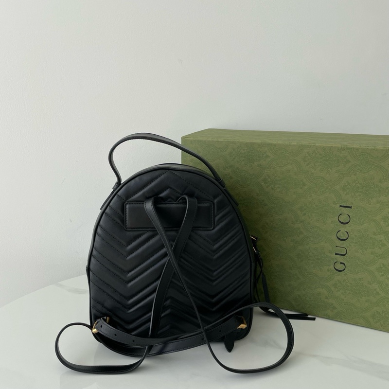 Gucci古馳經典馬蒙Marmont黑色後背包 雙肩包-3