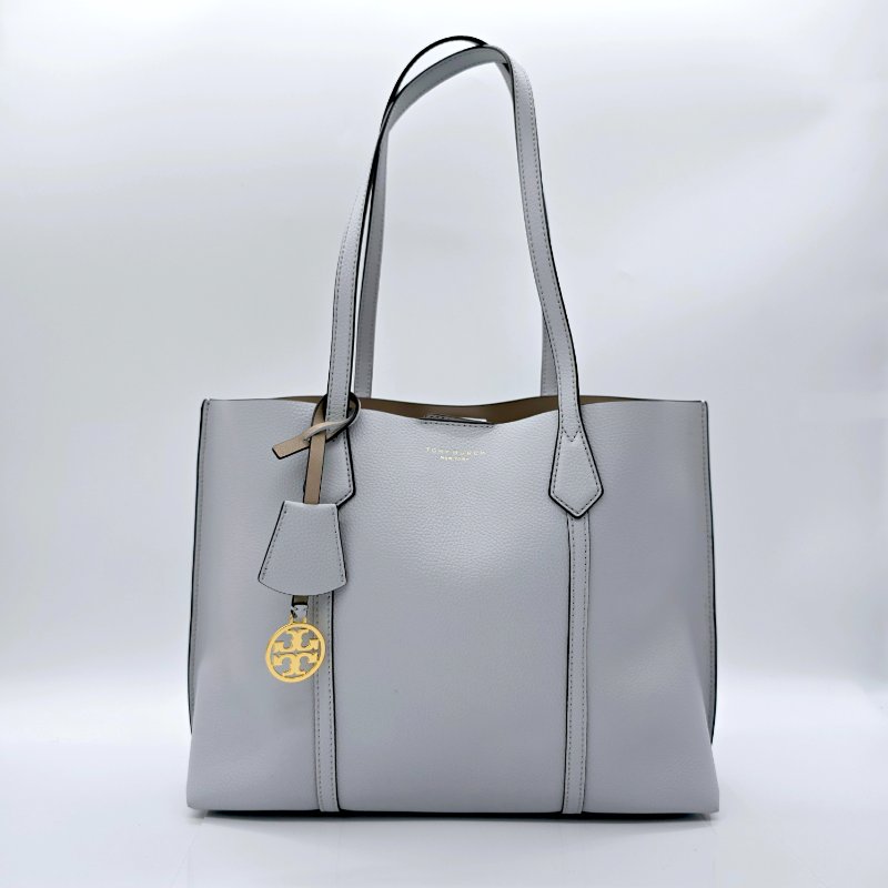 TORY BURCH Perry 燙金LOGO 牛皮 淺藍色 托特包 電腦包 單肩包-0