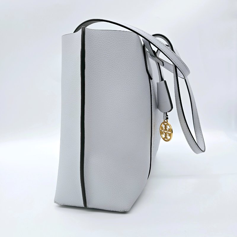 TORY BURCH Perry 燙金LOGO 牛皮 淺藍色 托特包 電腦包 單肩包-3