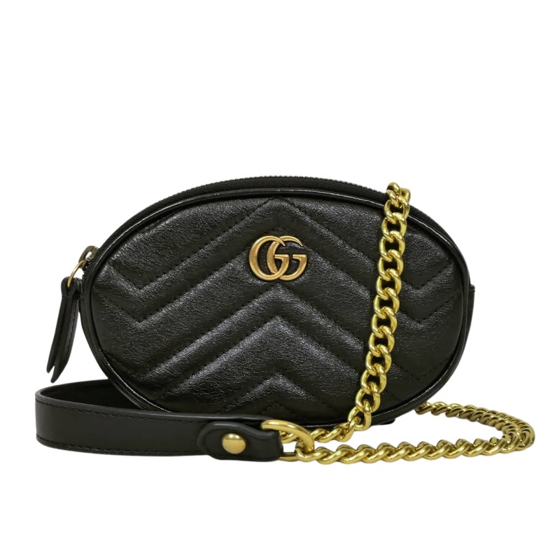 Gucci GG Marmont Oval Pouch Bag 古馳黑色馬蒙圓餅包-0