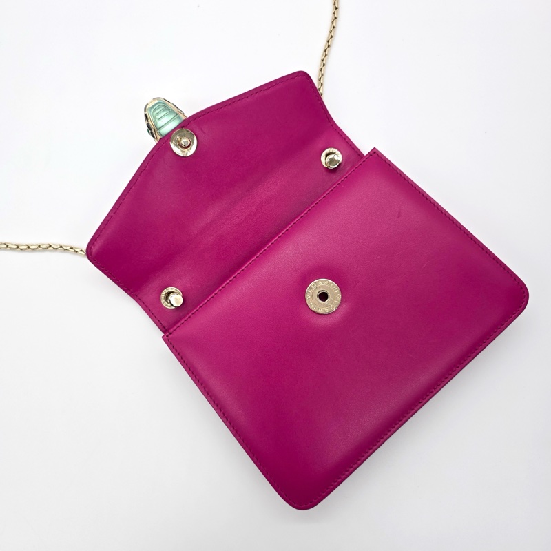 (珍稀皮✨專櫃12萬) BVLGARI 寶格麗 Serpenti Forever系列 桃紅色 珍珠魚皮 牛皮 鏈條包 單肩包 斜挎包-6