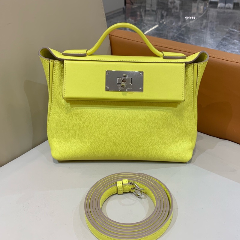 愛馬仕Hermes mini2424 檸檬黃銀扣 U刻  ec皮-1