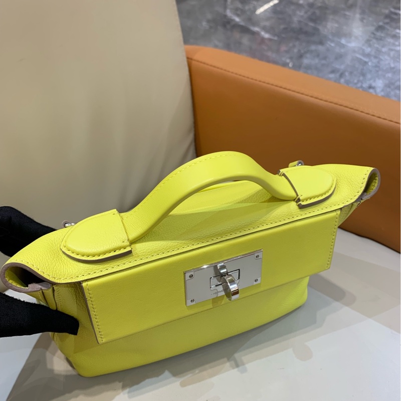 愛馬仕Hermes mini2424 檸檬黃銀扣 U刻  ec皮-5