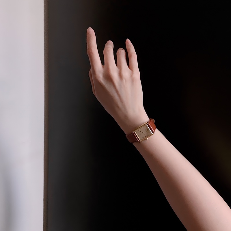 法國製 Lanvin 方形石英皮革手錶 女表-1