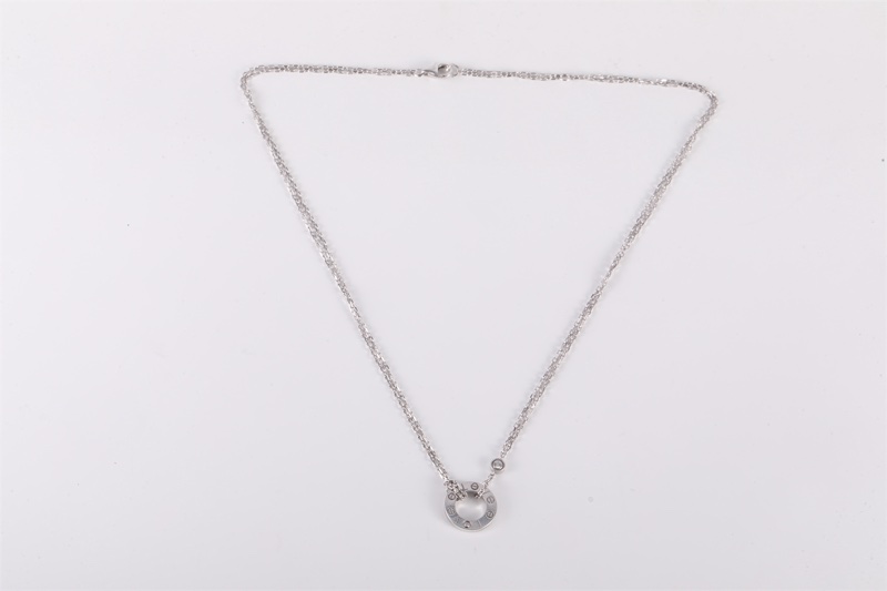 CARTIER(卡地亞) LOVE 18K金 小餅 鑲嵌2顆鑽石項鏈 18k白金 18K白金/鑽石 項鏈 白金-5