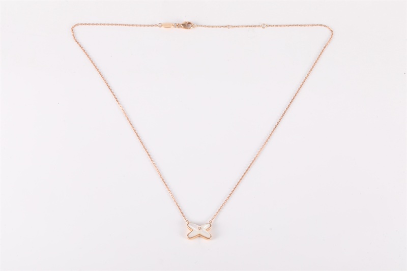 CHAUMET(尚美巴黎) Juxe De Liens 歡緣 小叉項鏈 珍珠母貝 單鑽 18K玫瑰金/鑽石 項鏈 玫瑰金 18K-5
