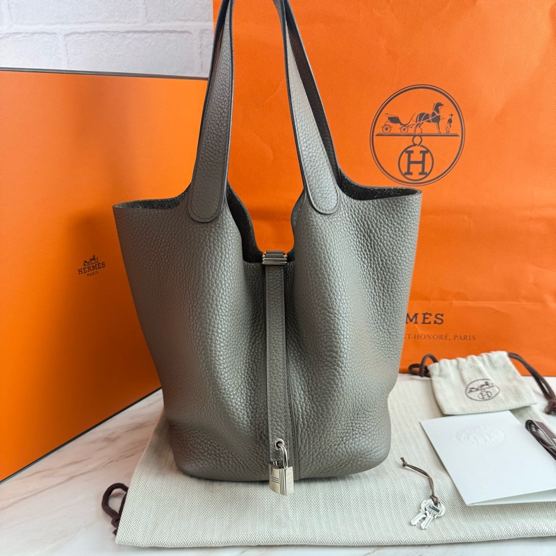 愛馬仕 Hermès Picotin 22 菜籃子 8F錫器灰銀釦-0