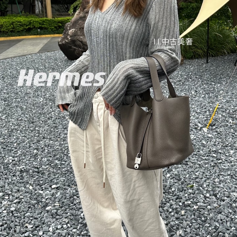 愛馬仕 Hermès Picotin 22 菜籃子 8F錫器灰銀釦-2