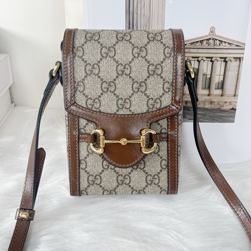 古馳/Gucci Horsebit 1955系列 烏木色GG Supreme帆布 斜背包-0