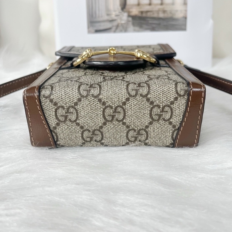 古馳/Gucci Horsebit 1955系列 烏木色GG Supreme帆布 斜背包-2