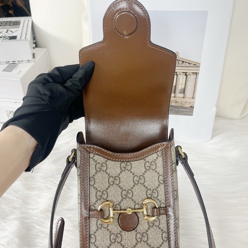 古馳/Gucci Horsebit 1955系列 烏木色GG Supreme帆布 斜背包-5