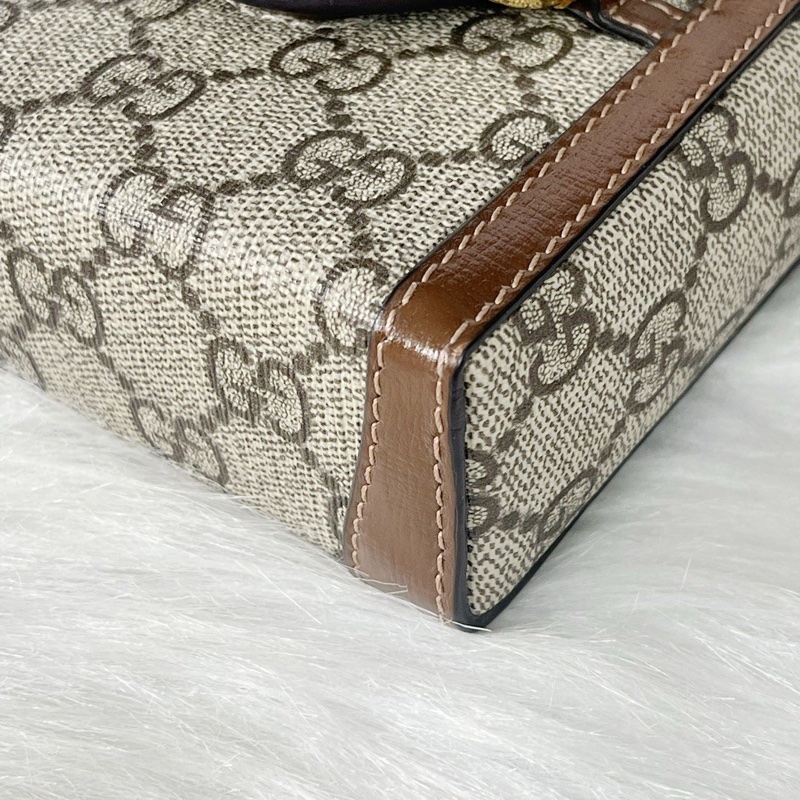 古馳/Gucci Horsebit 1955系列 烏木色GG Supreme帆布 斜背包-6