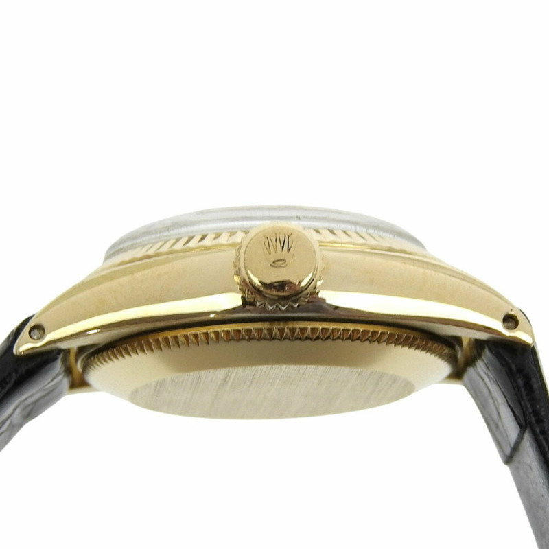 勞力士蠔式恆動腕錶,1130 型機芯,6619 型,黃金材質,壓花皮革,1966 年,自動上鍊,模擬顯示,海軍藍錶盤,女士腕錶-6