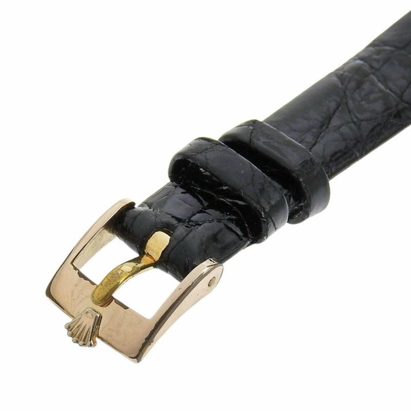 勞力士蠔式恆動腕錶,1130 型機芯,6619 型,黃金材質,壓花皮革,1966 年,自動上鍊,模擬顯示,海軍藍錶盤,女士腕錶-9