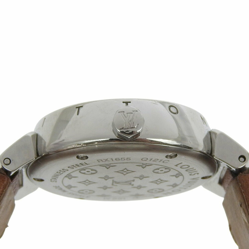 Louis Vuitton Tambour Q121C 手錶，不鏽鋼和皮革，石英機芯，模擬顯示，白色錶盤，女士-5