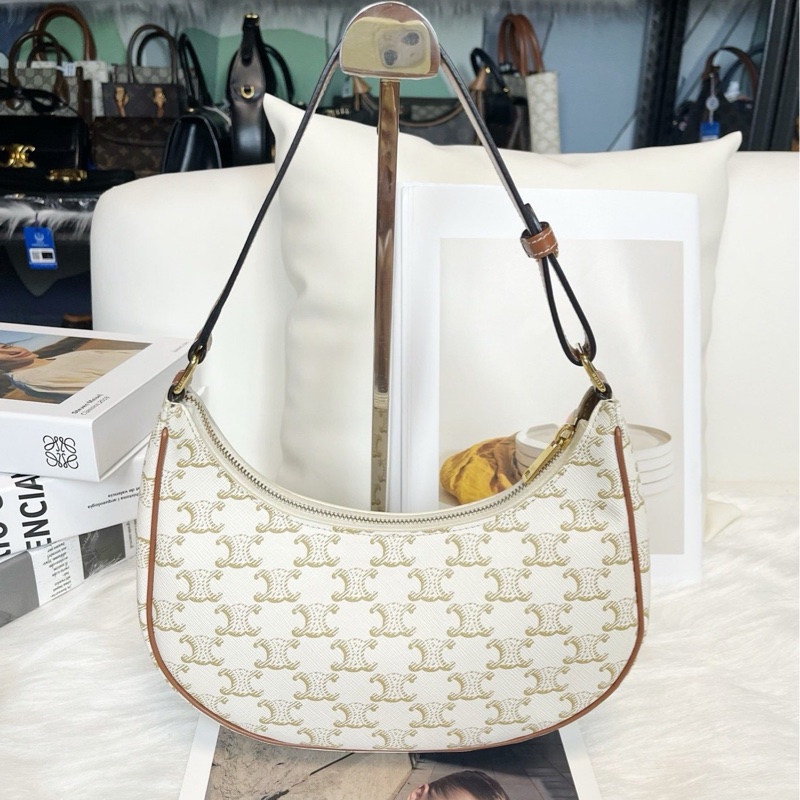 Celine賽琳ava豌豆腋下白色凱旋門 標誌印花手袋-1