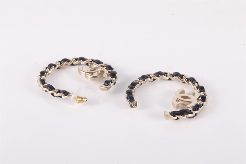CHANEL(香奈兒) 合金 22P 經典皮穿鏈雙C 圓形耳環耳釘-2