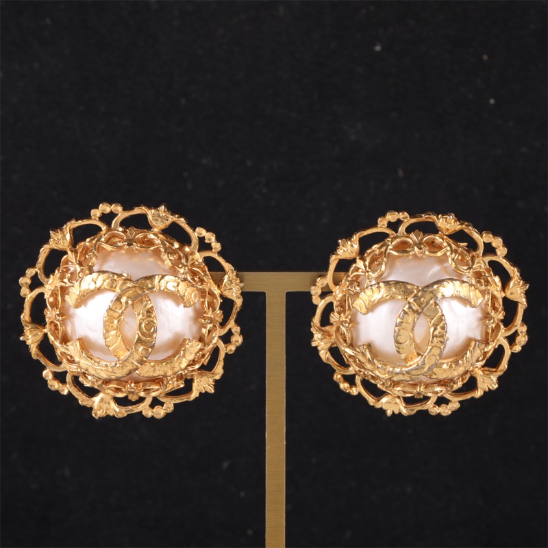CHANEL(香奈兒) 合金 珍珠 中古 蕾絲耳夾 耳環-0