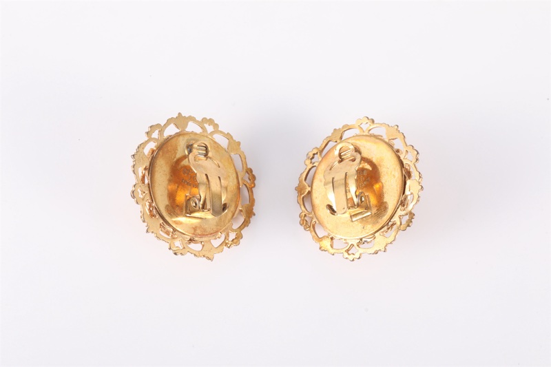 CHANEL(香奈兒) 合金 珍珠 中古 蕾絲耳夾 耳環-1