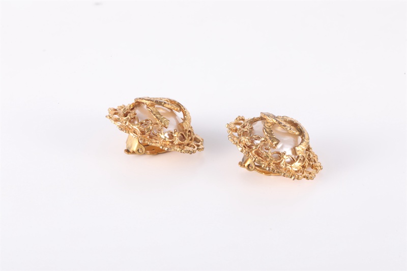 CHANEL(香奈兒) 合金 珍珠 中古 蕾絲耳夾 耳環-3