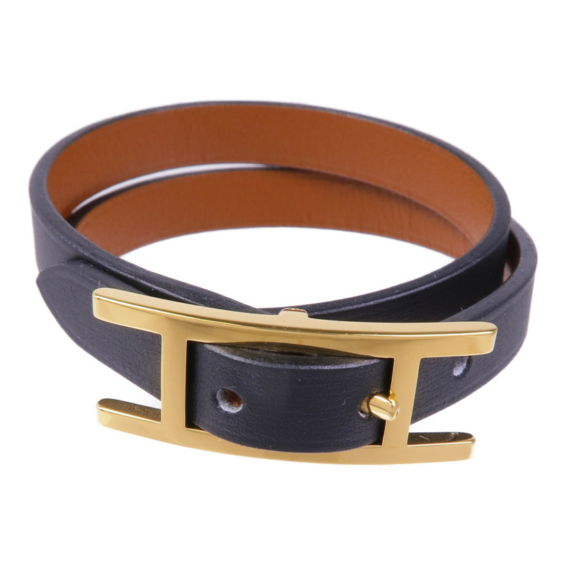 HERMES Swift皮革Behapi Double Tour金扣手帶Noir-0