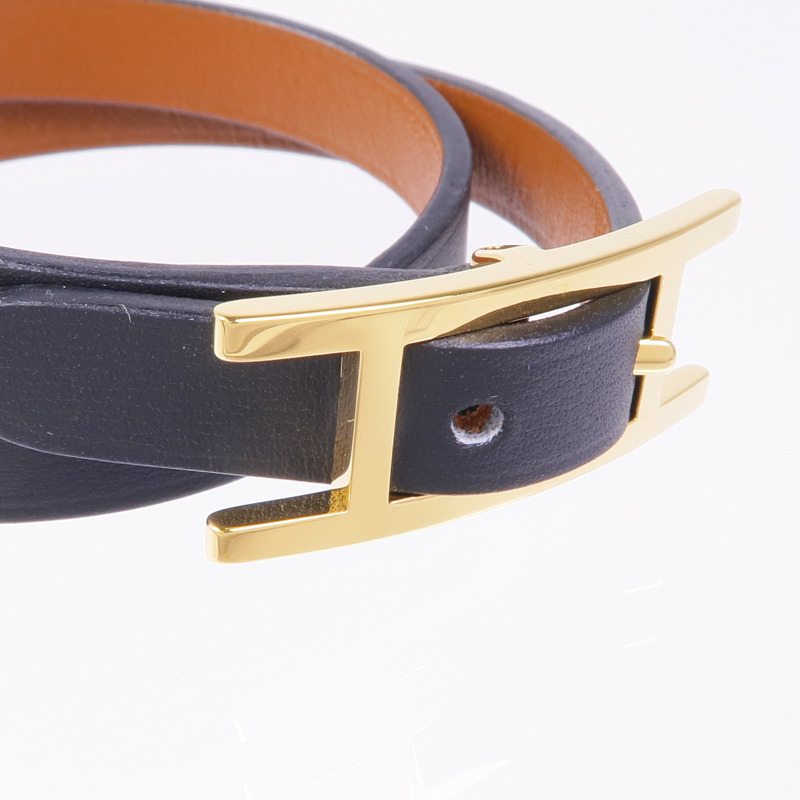 HERMES Swift皮革Behapi Double Tour金扣手帶Noir-4