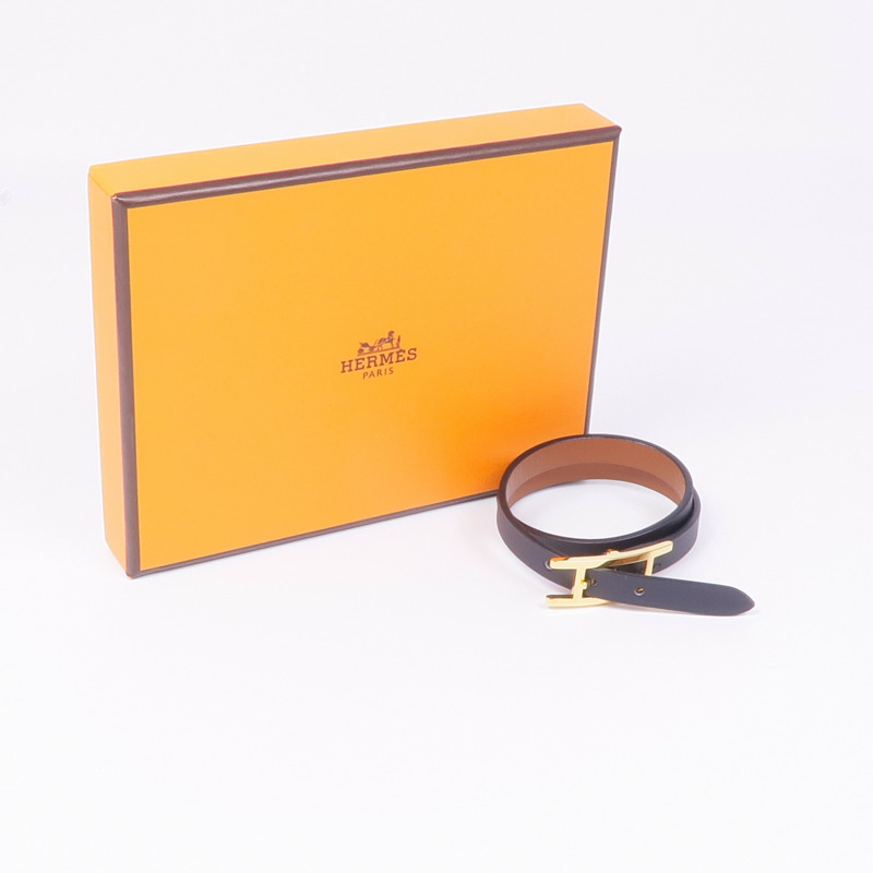HERMES Swift皮革Behapi Double Tour金扣手帶Noir-7